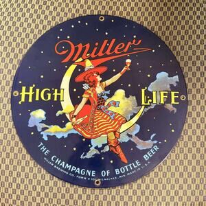 Miller High Life 'Girl on the Moon' Ande Rooney 11" Porcelain Enamel Sign